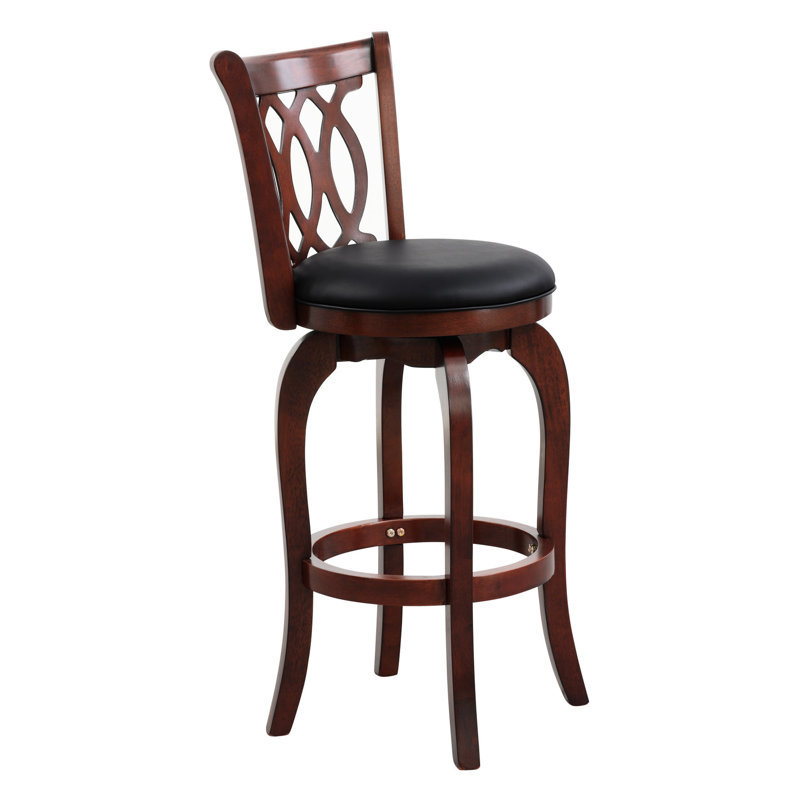Dark Cherry Colored Swivel Bar Chair With Solid Wood And Faux Leather 16.5" Seat Depth Pub, Bar Stool (30" Seat Height)