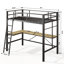 Lit mezzanine en métal avec bureau en forme de L, taille du cadre de la station de charge, garde de sécurité et échelle, aucun sommier nécessaire