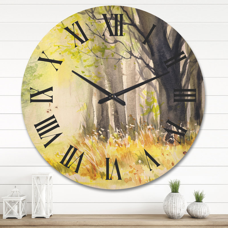 Horloge murale en bois Bright Sunshine Through the Forest Trees II, Très grand