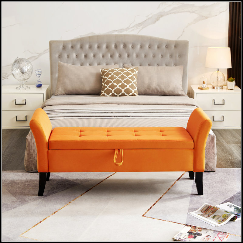 Banc en velours avec rangement spacieux, doux et élégant pour la décoration intérieure et sièges confortables