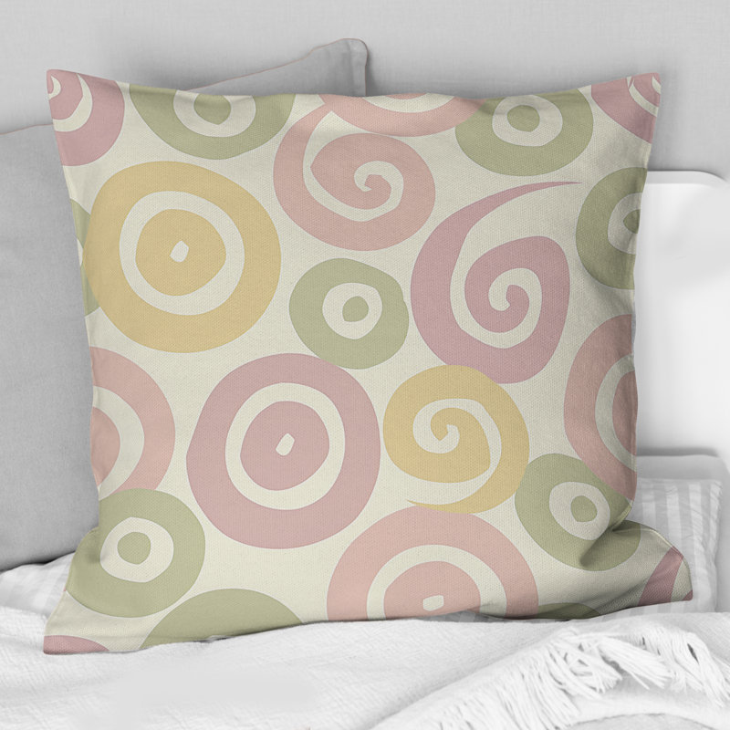Coussin décoratif jaune et rose Boho Spirals I - Boho, H 16 po x l 16 po