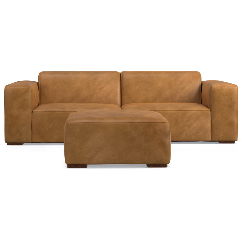 Rex 88" Genuine Leather Modular Sofa and Ottoman, Sienna Genuine Leather