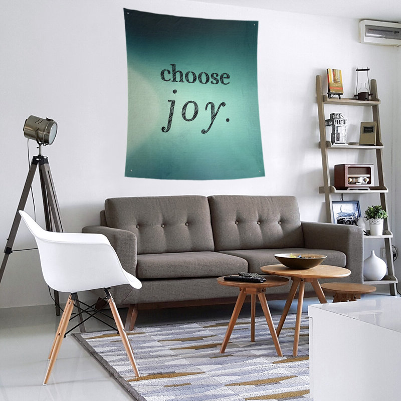 Tapisserie de polyester, choisir la joie citation, H 104 po x l 88 po, Lueur bleu sarcelle