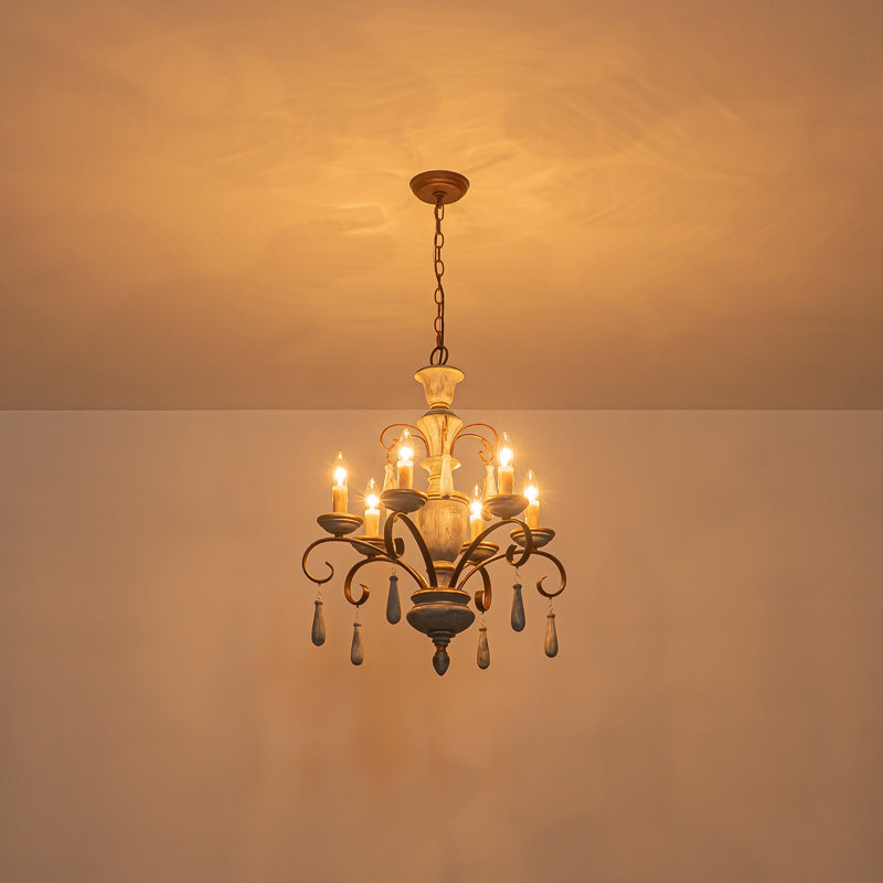 Lustre campagnard en bois 6 lumières