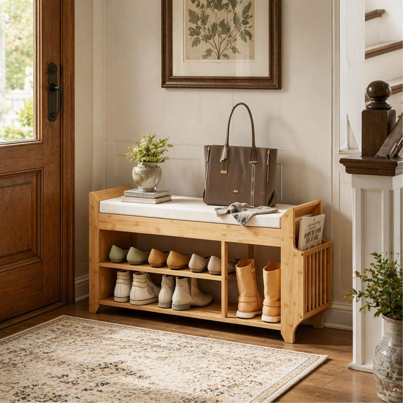 Banc de rangement d'entrée avec siège rembourré confortable pour couloir et salon