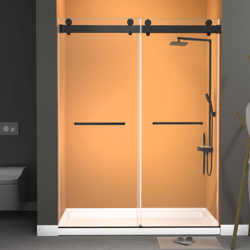 56" - 60" W x 79'' H Double Sliding Frameless Shower Door with Upgraded Soft-Closing&Tempered Glass, Matte Black
