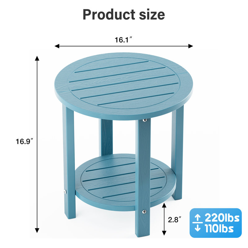 16 Inch Round Outdoor Side Table Adirondack Plastic/Resin Patio Side Table Weather Resistant End Table with Storage Shelf （Set of 2）