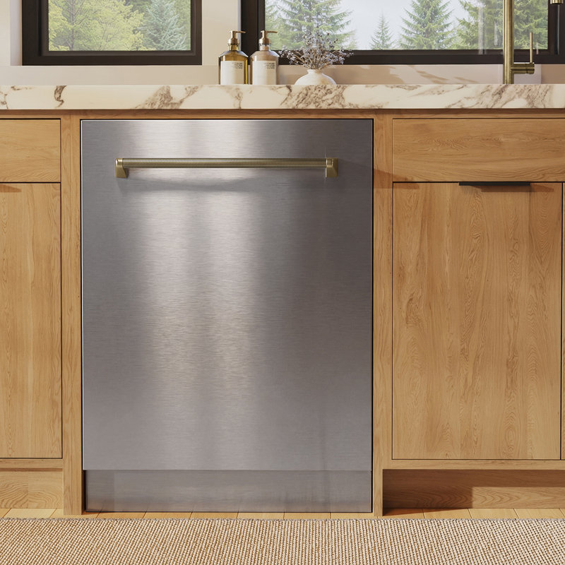 ZLINE Autograph 24 in. Monument 3rd Rack Dishwasher with Champagne Bronze Helix Handle, 45dBa, Bronze