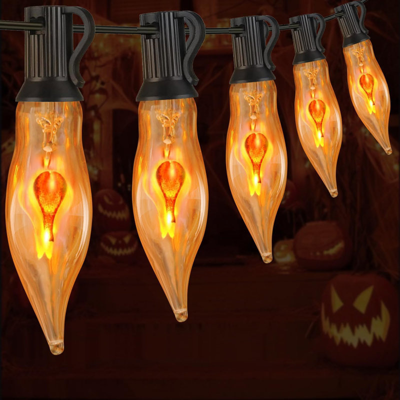 Lumières d'Halloween, guirlandes de lumières scintillantes de 10 pi, guirlandes de lumières scintillantes C18, arbre de base C12 E12, arbre intérieur extérieur pour décorations d'Halloween, fil noir