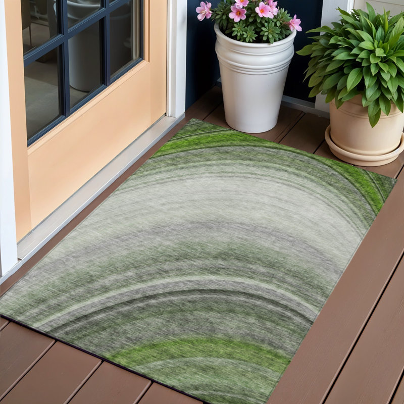 Tapis d'extérieur lavable abstrait vert artichaut 3 pi x 5 pi vert émeraude