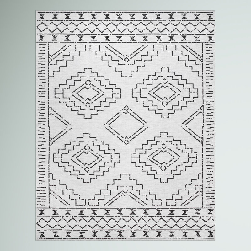 Oscar Geometric Machine Washable Area Rug for Living Room Bedroom Dining Room Kitchen, White/Charcoal, Rectangle 6' x 9'