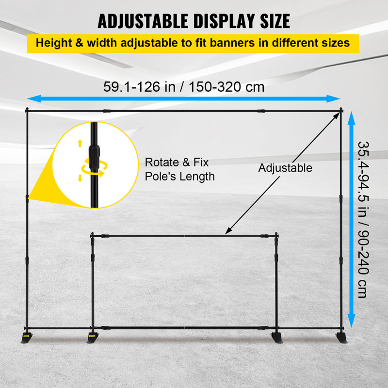 Adjustable Black Aluminum Backdrop Banner Stand with Carrying Bag