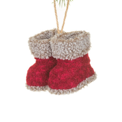 Hangable Red Fabric Boots Ornament with Grey Trim Pack of 10