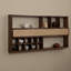 37.40" Mid-Century Retro Brown Rattan & Walnut Solid Wood Wall-Mounted Curio Shelf, Wall Decor Storage Display Rack