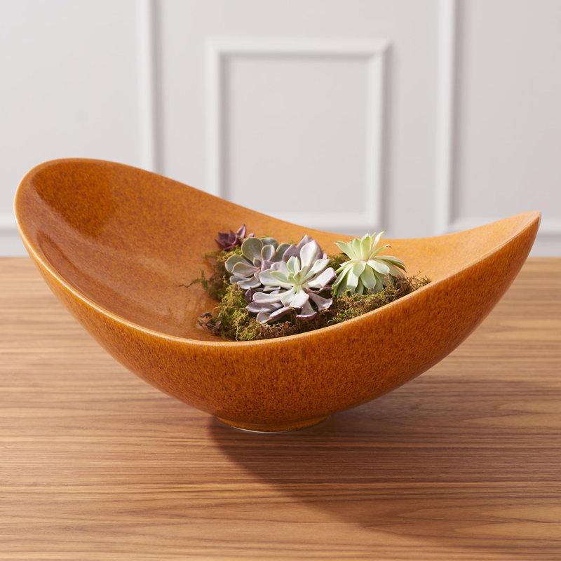 Bol décoratif contemporain en céramique oval, Orangé