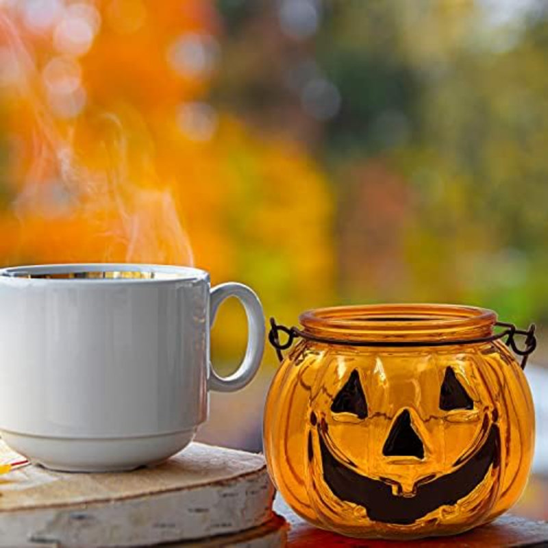 Ensemble de 4 porte-bougies d'Halloween avec bougies votives et grimace en métal