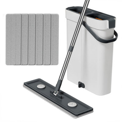 JOYBOS 53-Inch Hands-Free Flat Mop with Dual-Chamber Cleaning Bucket, 6 Replacement Cleaning Pads, and Narrow Bucket Design for Easy Storage