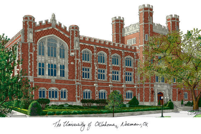 NCAA Campus Images Lithograph - Reproduction de souvenirs sur papier encadré, Oklahoma Sooners