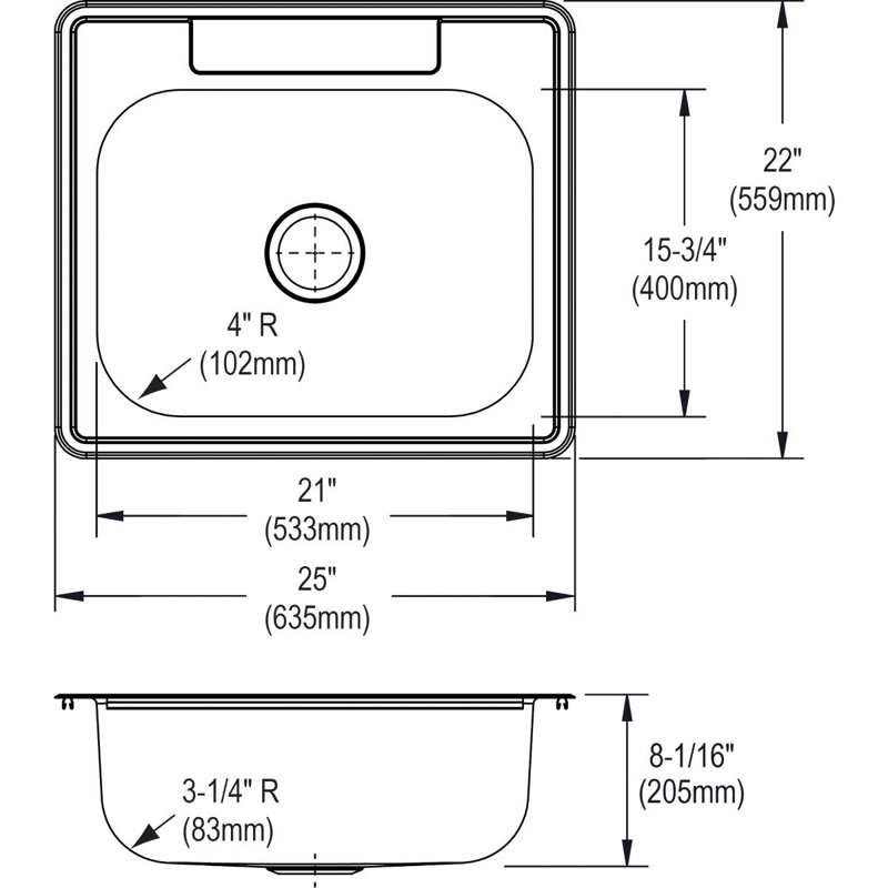 Dayton 25" L x 22" W Drop-In Kitchen Sink, 3 hole