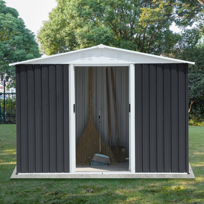 8x6 Feet Apex Roof Dark Grey Aluminum Alloy Frame  Garden Shed With Sliding Door