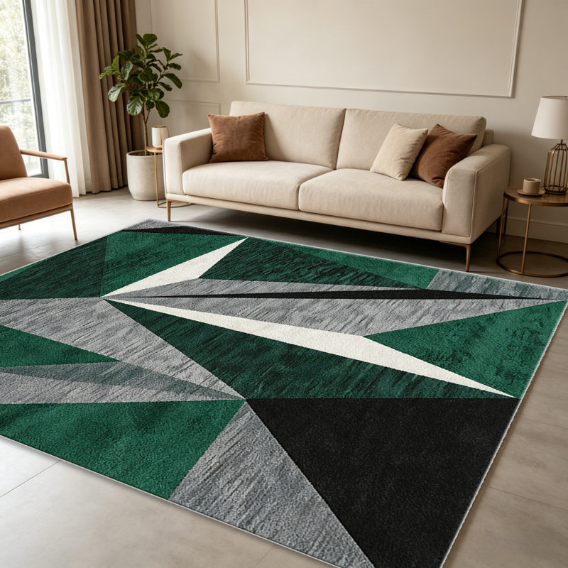 Emerald Grey area rugs for Living Room, Soft and Comfortable, Suitable for all seasons, easy to maintain, machine washable Indoor floor mat, Under Table Farmhouse suitable for Bedroom, Dining Room, Study,  Balcony, Home Decor Patio