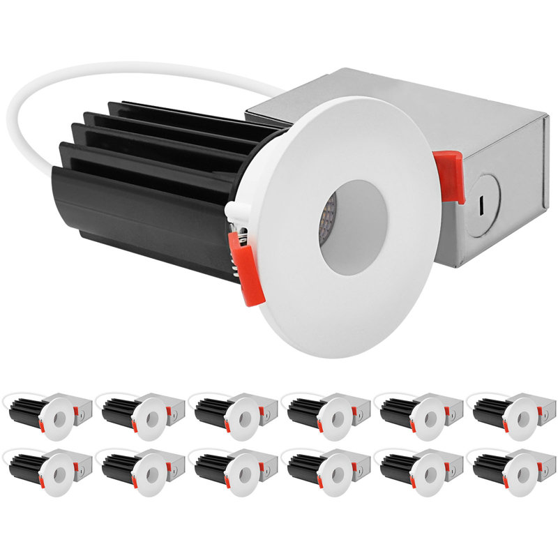 Ensemble de 2 po LUXRITE Éclairage encastré à DEL, lumière Canless à régression profonde, garniture ronde et blanche interchangeable, 5CCT, 1000LM, 15W, CRI80, paquet de 12 à intensité variable