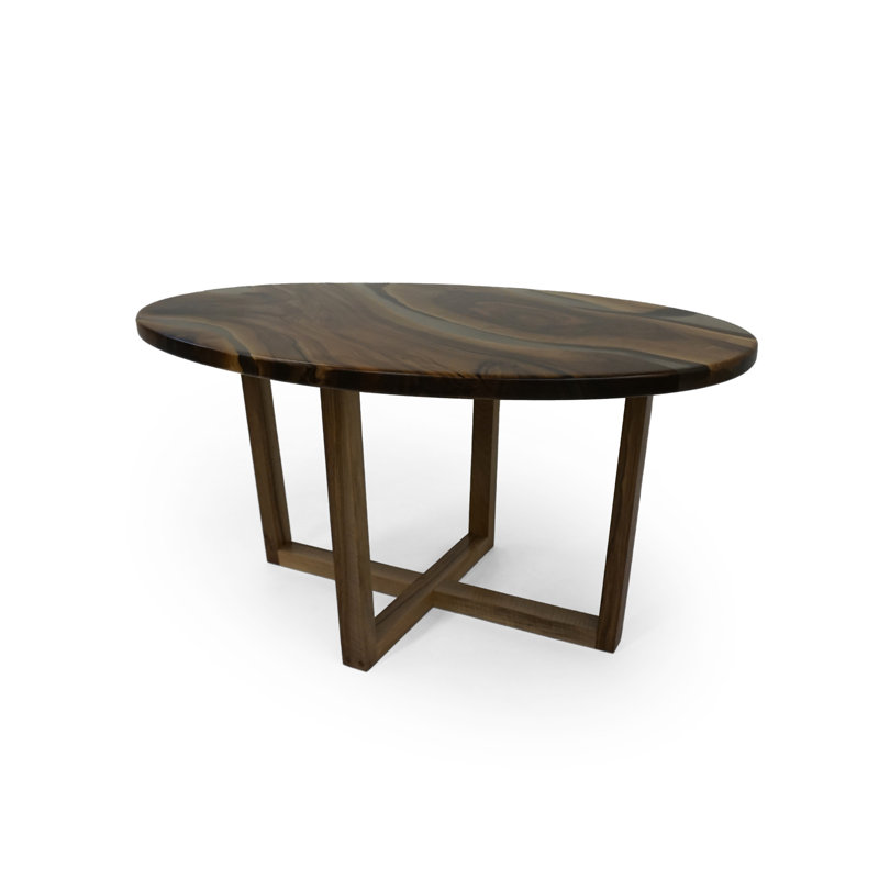 Table ovale en résine époxy noyer transparent
