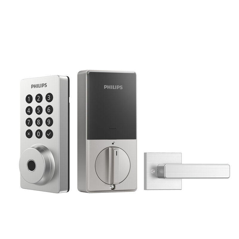 Philips Wi-Fi Fingerprint Keypad Smart Deadbolt with Lever, Satin Nickel