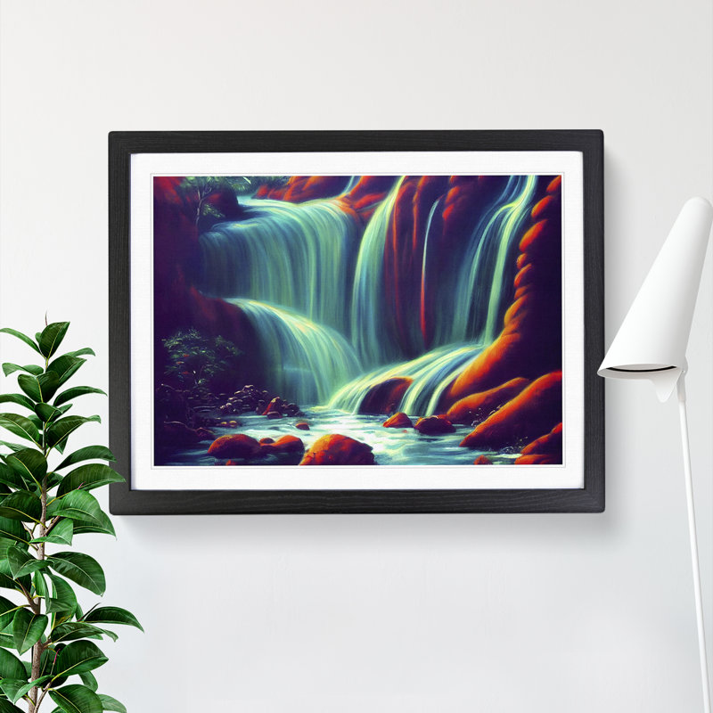 Desirable Waterfall - Single Picture Frame Print, Black, 46cm H x 64cm W x 2cm D