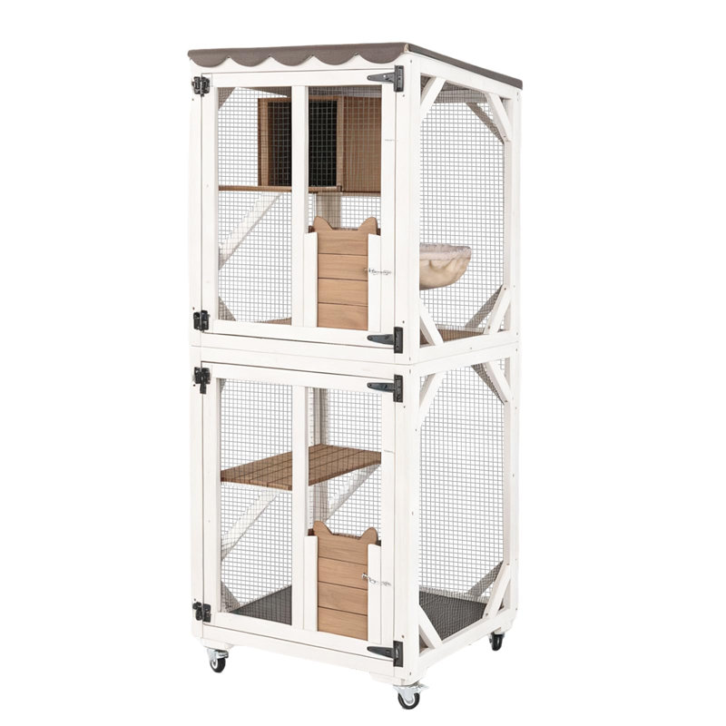 Cage pour chat d'extérieur sur roulettes avec cage de repos améliorée, housse imperméable L 24,5 po x l 23,4 po x H 62,8 po