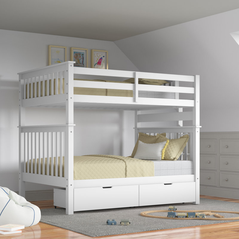 Lit superposé standard en bois massif Abdullah, Double sur double, Blanc