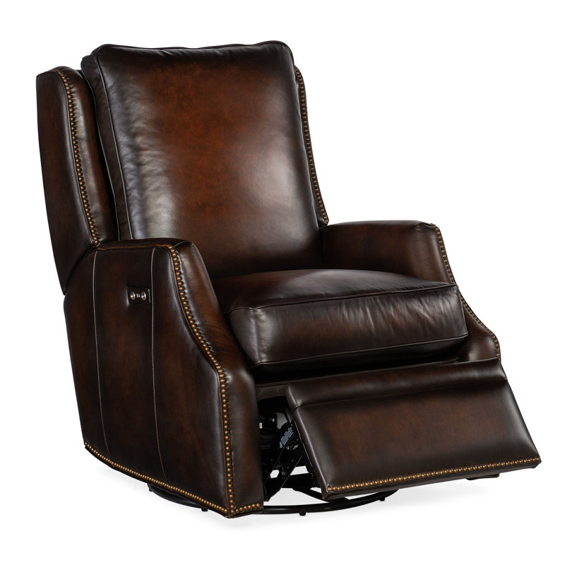 Elicce Leather Power Recliner, Brown Genuine Leather, Manual