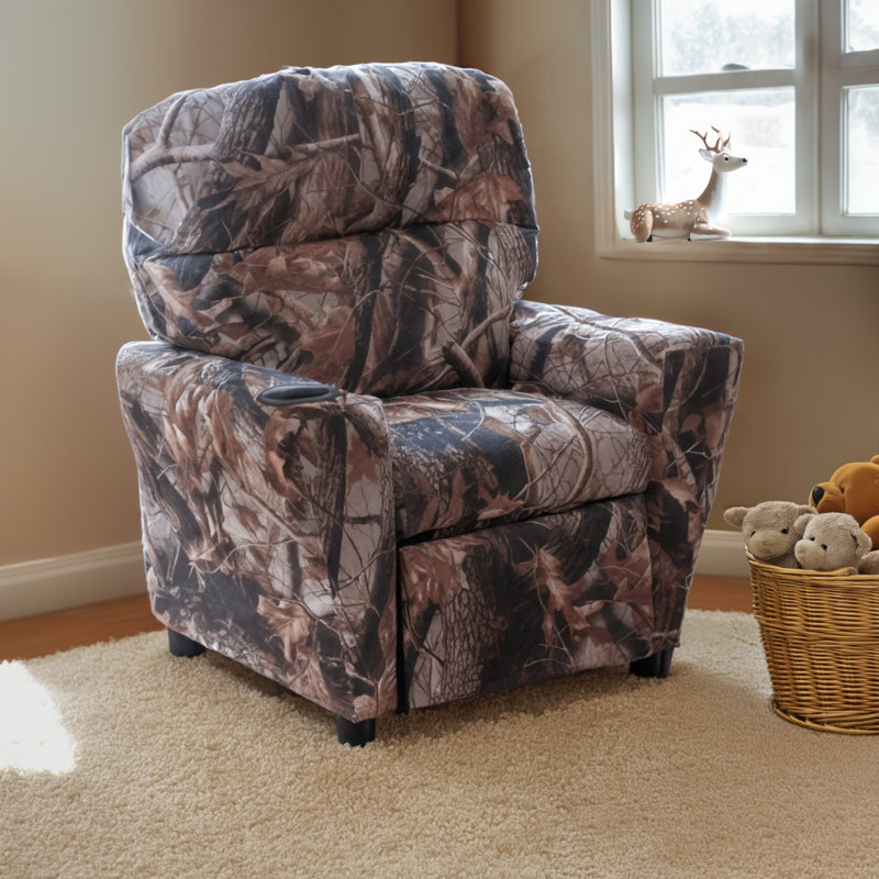 Fauteuil inclinable contemporain pour enfants avec porte-gobelet et appui-tête Kimsey LeatherSoft