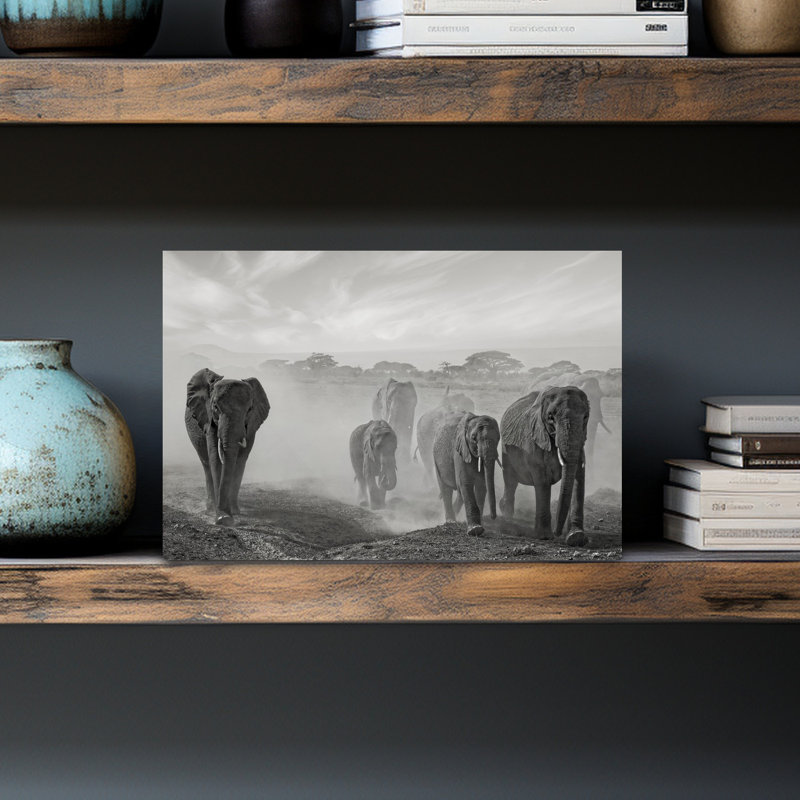 Éléphants en poussière d'éléphant contemporain, H 12 po x l 18 po