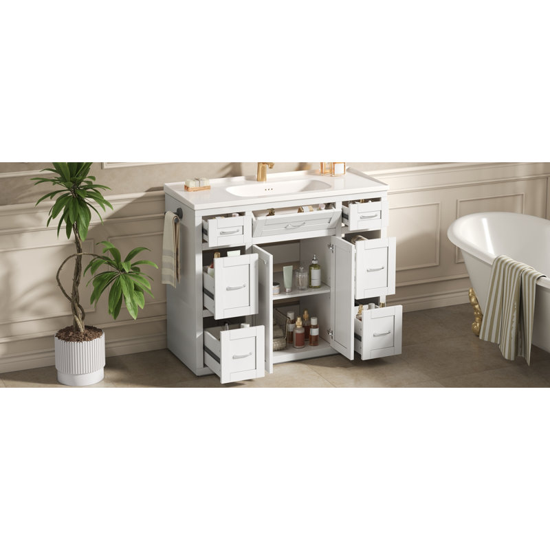 Meuble-lavabo de salle de bain autoportant 48 po avec porte latérale réversible Nautical, Blanc