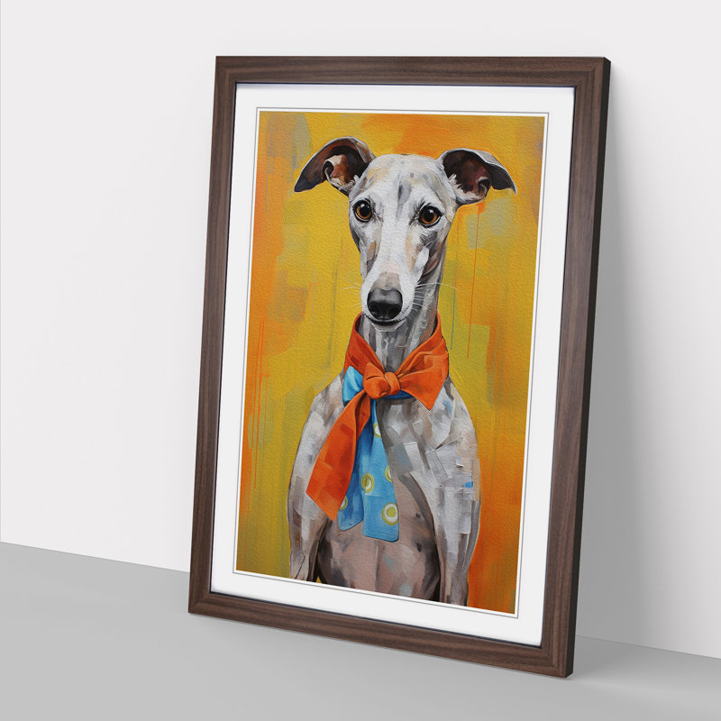 Whippet Contemporary No.2 - Framed Print, 46cm H x 34cm W x 2cm D, Walnut 