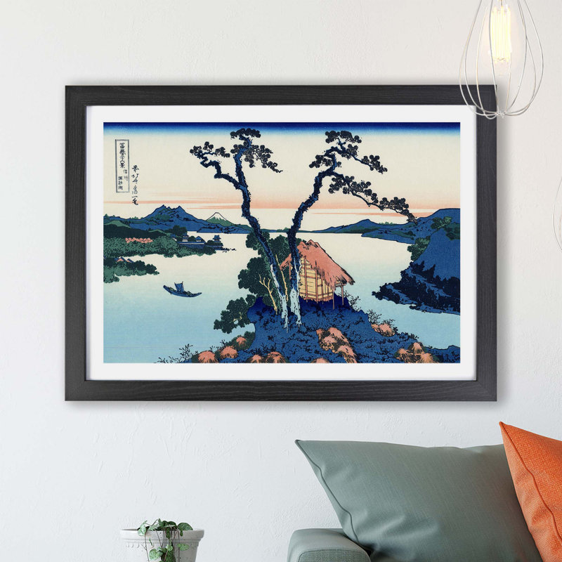 A View Of Mount Fuji Across Lake Suwa by Katsushika Hokusai - Single Picture Frame Painting, Black, 33cm H x 45cm W x 2cm D
