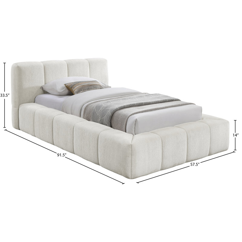 Lit en tissu Carille Chenille, Tissu chenille crème, Twin