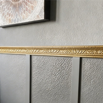 90.56in x 3.15in Gold 3D Peel and Stick Flexible Foam Trim, Self-Adhesive Decorative Wallpaper Border, Wall Edging Baseboard for Home Hotel DIY Decor