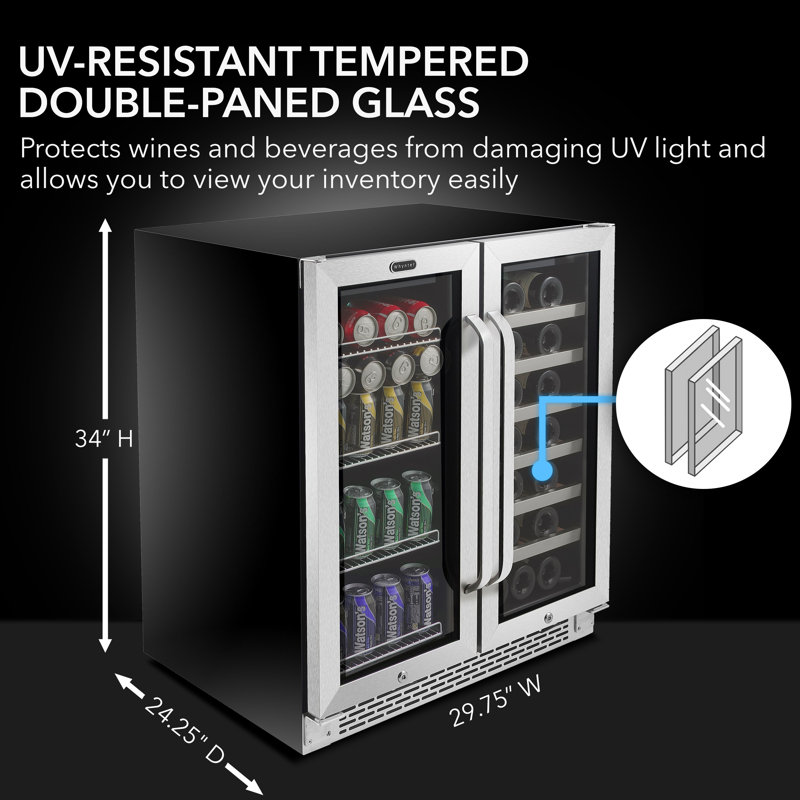 Whynter 30'' width 33 Bottle and 112 Can Dual Zone Built-In Wine & Beverage Refrigerator