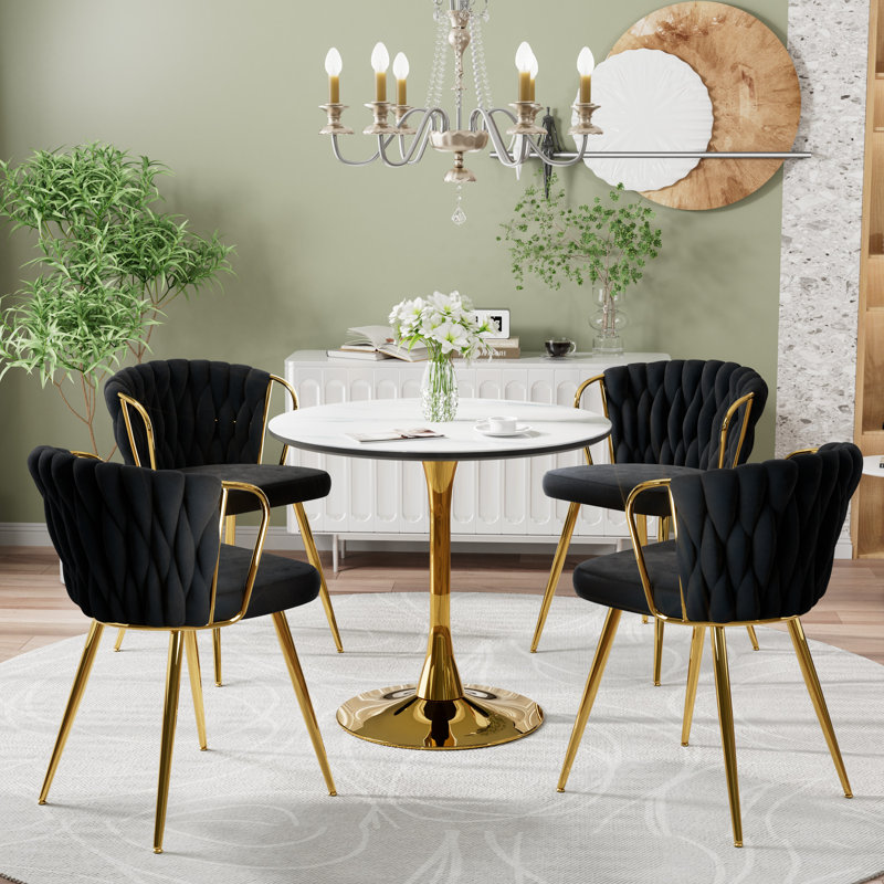 Ensemble de salle à manger à piédestal en marbre, Noir et or, 5