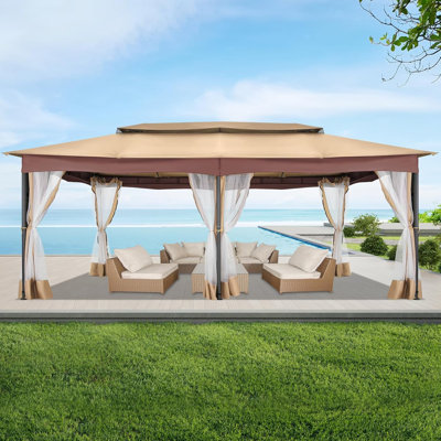 12x20 Heavy Duty Canopy Gazebo with 6 Mosquito Netting 100% Waterproof Large Canopy Tents for Patio, Party, with Double Roof Soft Top Screen Gazebo with Metal Steel Frame for Outside