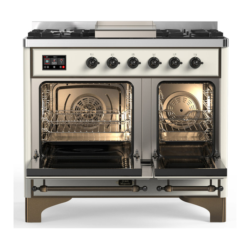 Majestic III Series 40 Inch Dual Fuel Range with 6 Sealed Burners, Griddle, in White (Natural Gas, Copper Trim), Burnished