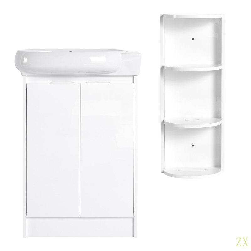 Meuble-lavabo autoportant de 23 po avec lavabo et support de rangement, portes à fermeture douce, Blanc lustré