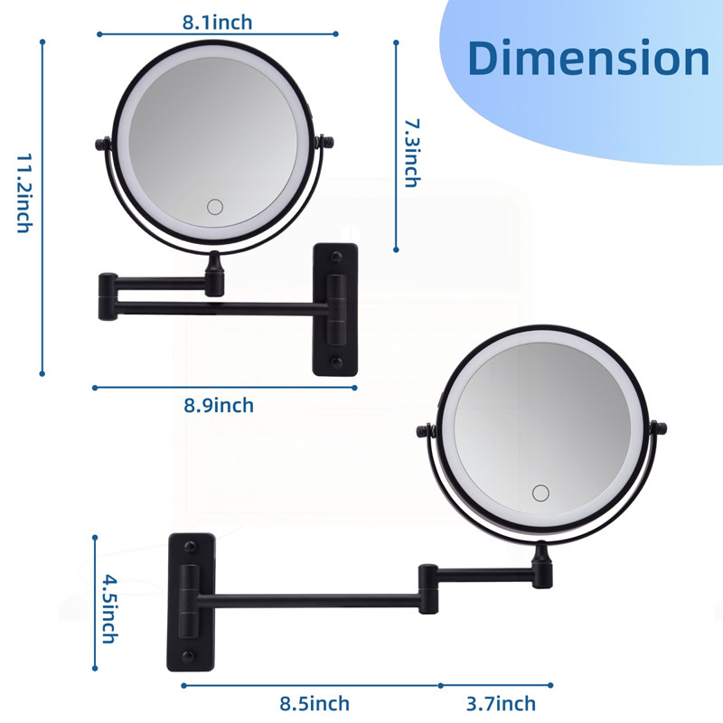 Wall Mounted Lighted Makeup Mirror, Black