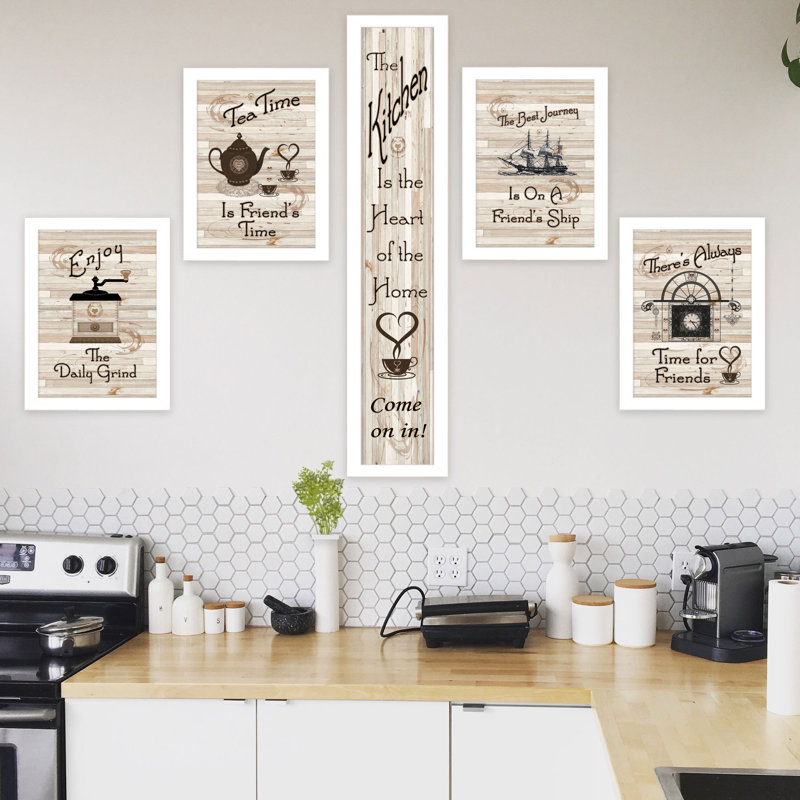 «Kitchen Friendship Collection» par Milkwork Engineering - Impression de 5 cadres photo sur papier, Cadre blanc