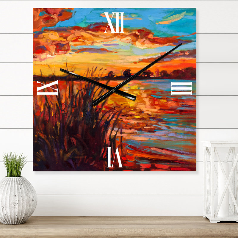 Horloge murale Sunset Sunset Glow at the Lake I, Moyen