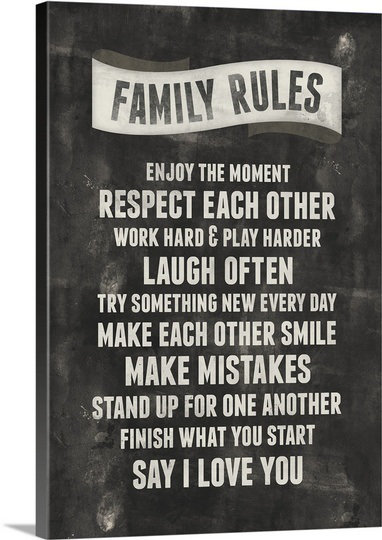 « family rules » par kate lillyson, art textuel, H 48 po x l 32 po x P 1,5 po, Toile