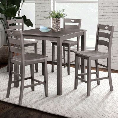 Ensemble de table de salle à manger 5 pièces de style transitionnel avec table à hauteur de comptoir et chaises à dossier à lattes, 4 chaises avec 1 table pour la salle à manger