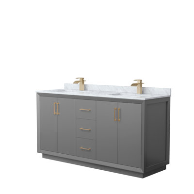 Ensemble de meuble-lavabo double 66 po Strada_ Marbre de Carrare blanc